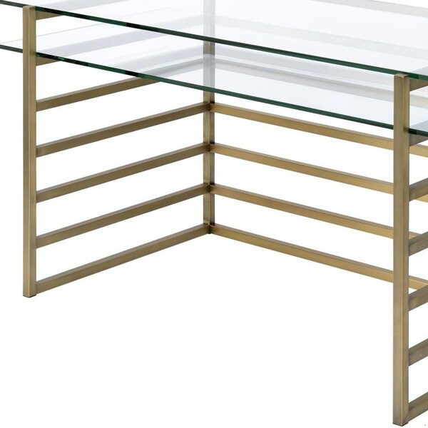 Homeroots 28 x 56 x 31 in. Antique Gold Clear Glass Metal Desk - 347509