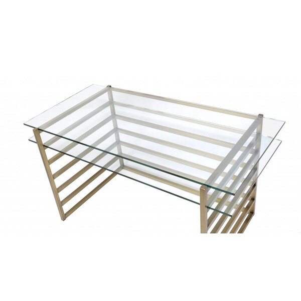 Homeroots 28 x 56 x 31 in. Antique Gold Clear Glass Metal Desk - 347509