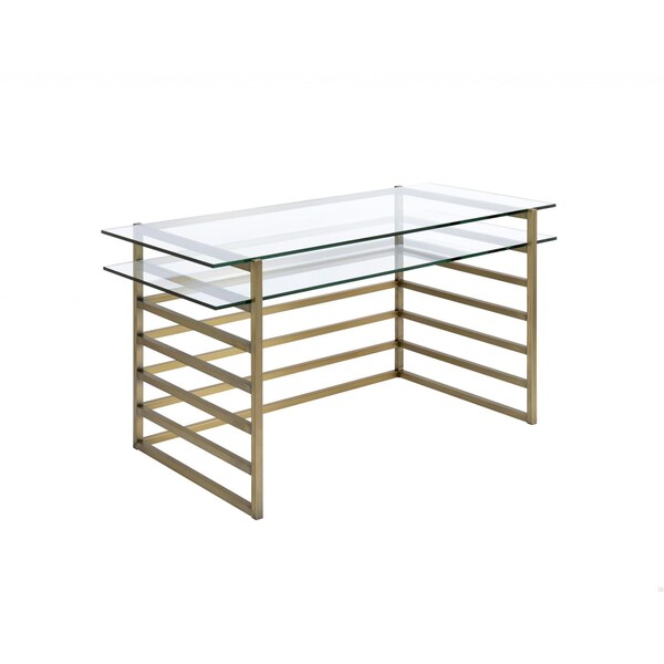 Homeroots 28 x 56 x 31 in. Antique Gold Clear Glass Metal Desk - 347509