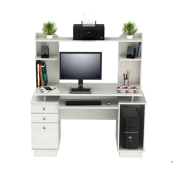 Homeroots Computer Work center and Credenza with Hutch - Melamine and Engineered wood - 249812