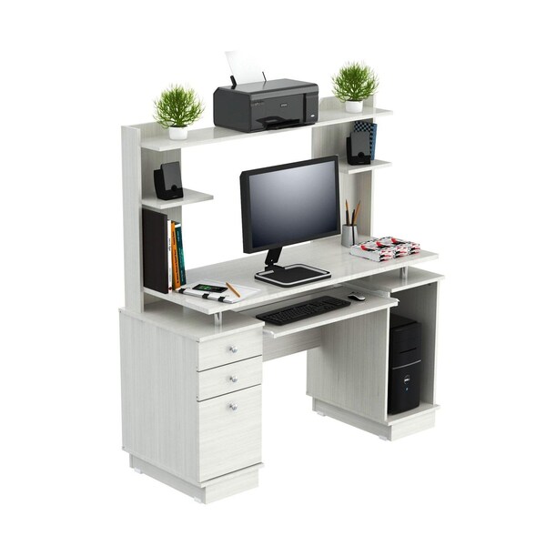 Homeroots Computer Work center and Credenza with Hutch - Melamine and Engineered wood - 249812
