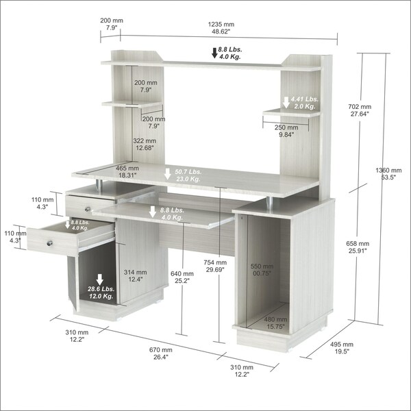Homeroots Computer Work center and Credenza with Hutch - Melamine and Engineered wood - 249812