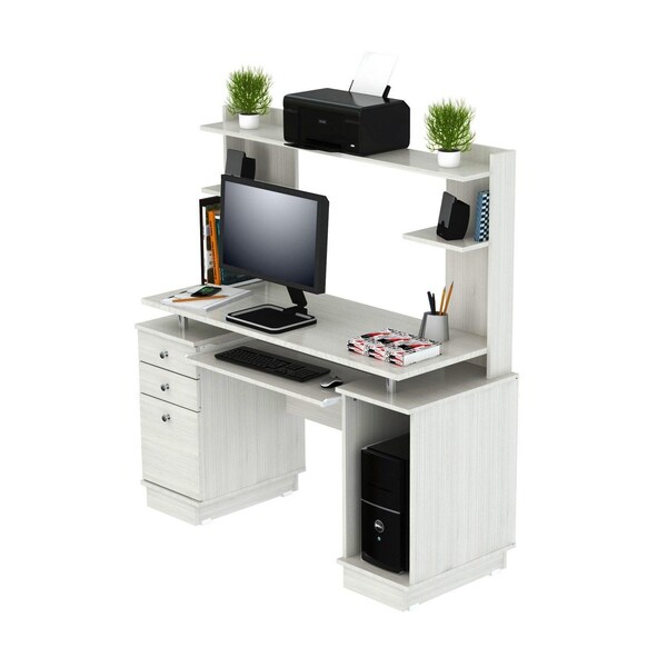 Homeroots Computer Work center and Credenza with Hutch - Melamine and Engineered wood - 249812