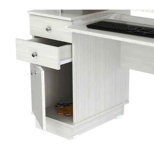Homeroots Computer Work center and Credenza with Hutch - Melamine and Engineered wood - 249812