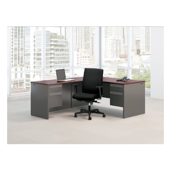Hon Pedestal Desk Desks, 36 in D X 29.5" H, 72" W X Metal, Mahogany/Charcoal - H38180.N.S