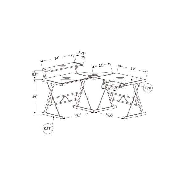 Monarch Specialties Computer Desk, Home Office, Corner, L Shape, Work, Laptop, Metal, Tempered Glass, Black, Clear - I 7172