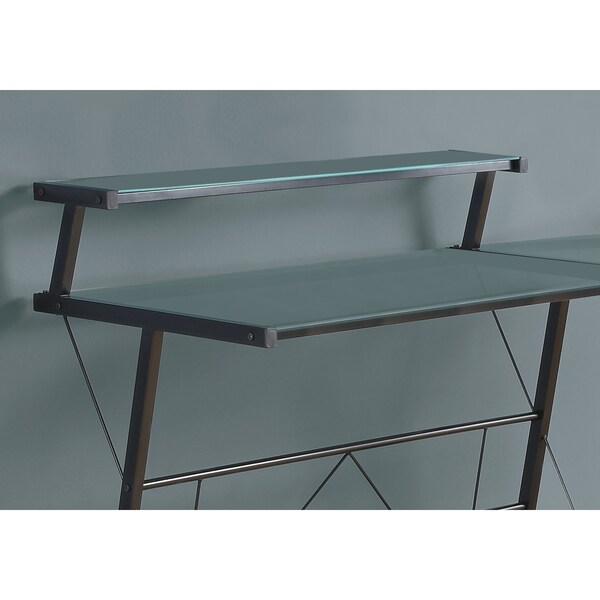 Monarch Specialties Computer Desk, Home Office, Corner, L Shape, Work, Laptop, Metal, Tempered Glass, Black, Clear - I 7172