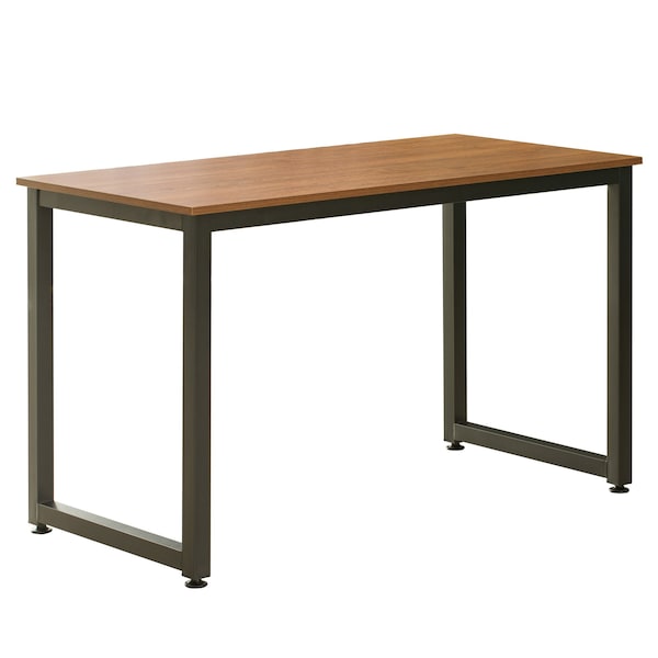 Basicwise Wooden Writing Desk Homes Office Table with Sturdy Metal Frame, Cherry - QI003994.CR