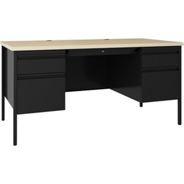 Lorell 30 x 60 in. Fortress Maple Top Double-Pedestal Desk, Black - LLR60930