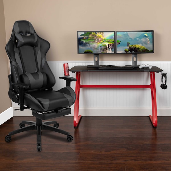 Flash Furniture Red Gaming Desk-Cup Holder/Reclining Chair Set - BLN-X30RSG1030-GY-GG