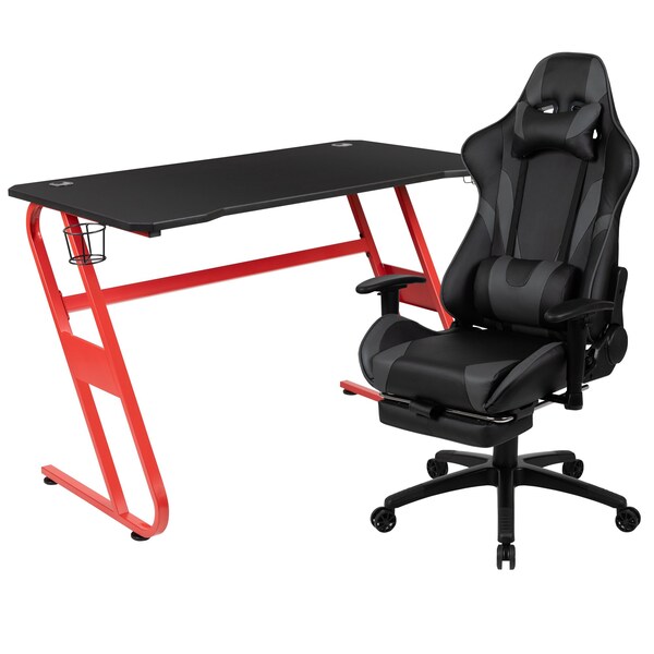 Flash Furniture Red Gaming Desk-Cup Holder/Reclining Chair Set - BLN-X30RSG1030-GY-GG