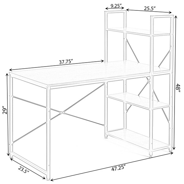Basicwise Wood and Metal Industrial Home Office Computer Desk with Bookshelves, Cherry - QI003993.CR