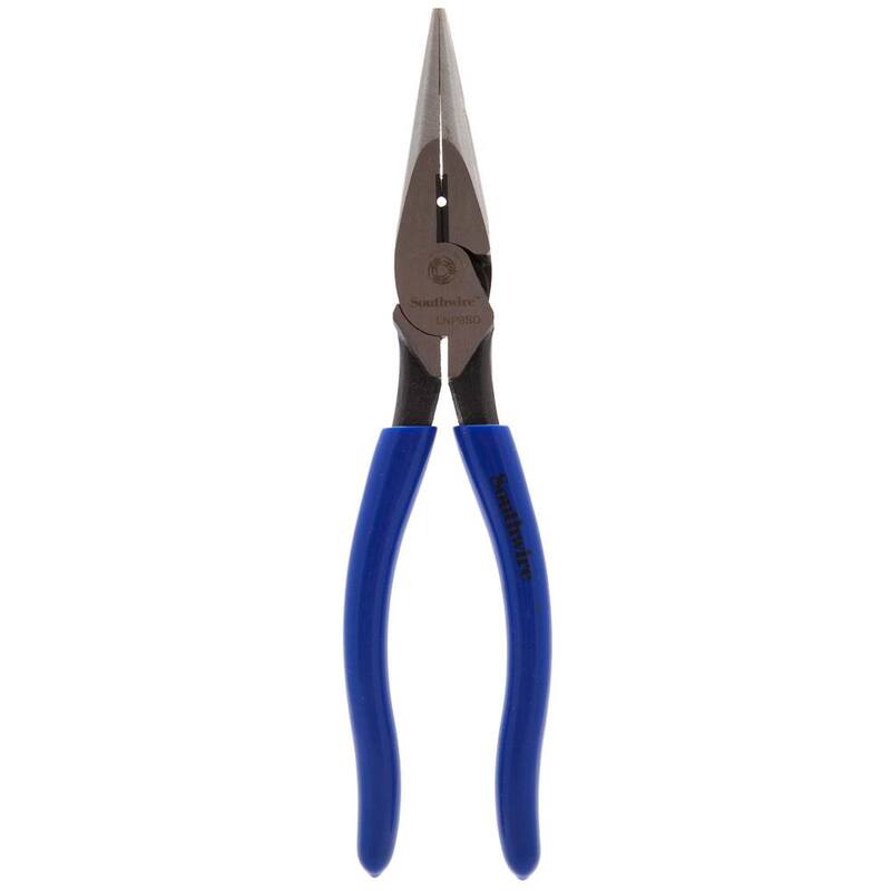 Southwire 8 in. Heavy-Duty Long-Nose Pliers with Side Cutter, Stripper and Dipped Handles - 58289740