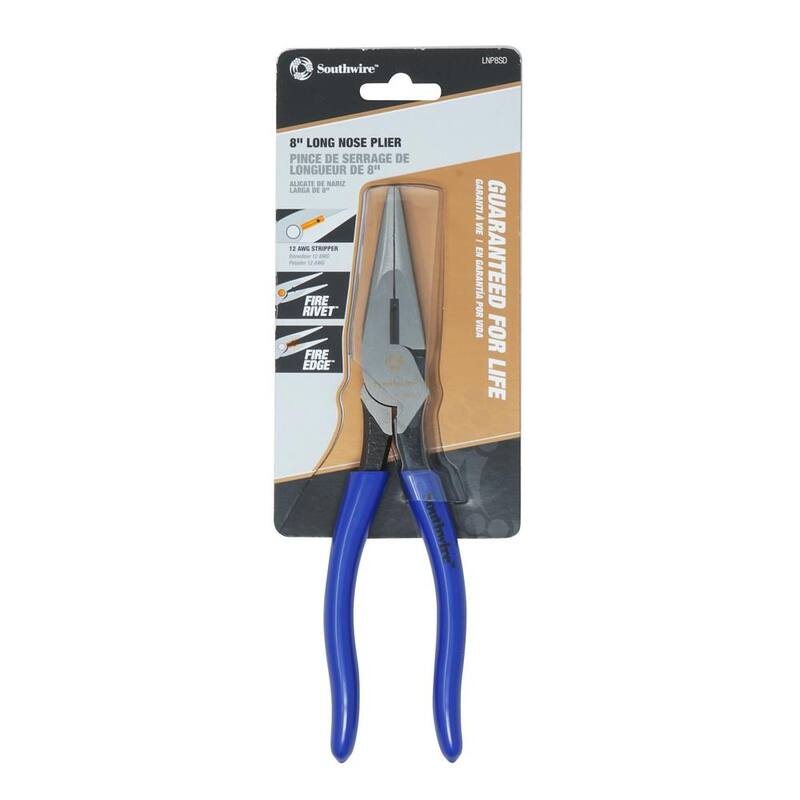 Southwire 8 in. Heavy-Duty Long-Nose Pliers with Side Cutter, Stripper and Dipped Handles - 58289740
