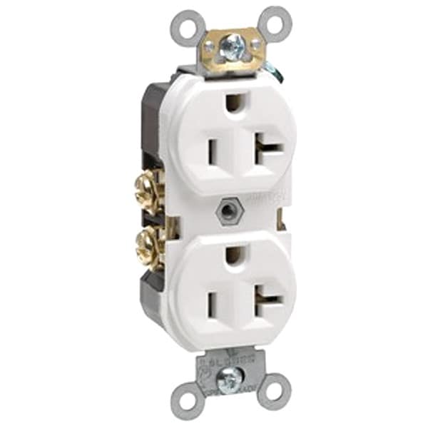 Leviton Receptacle, 20 A Amps, 125VAC, Duplex Outlet, 5-20R, White - BR20-W