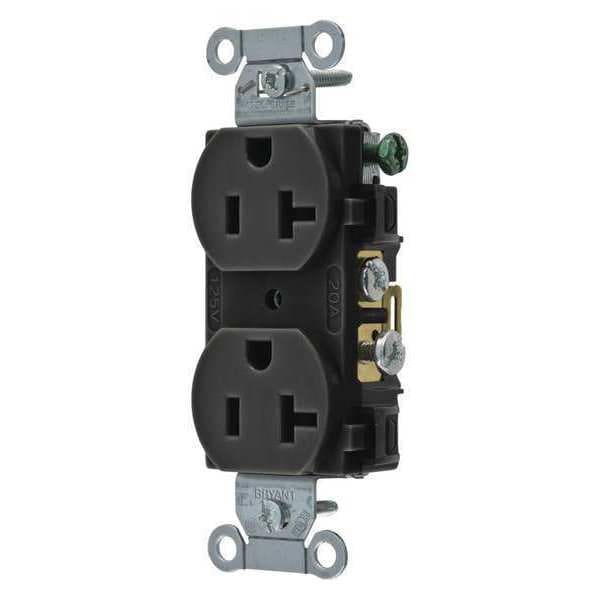 Zoro Select Receptacle, 20 A Amps, 125V AC, Flush Mount, Standard Duplex Outlet, 5-20R, Black - CRS20BLK