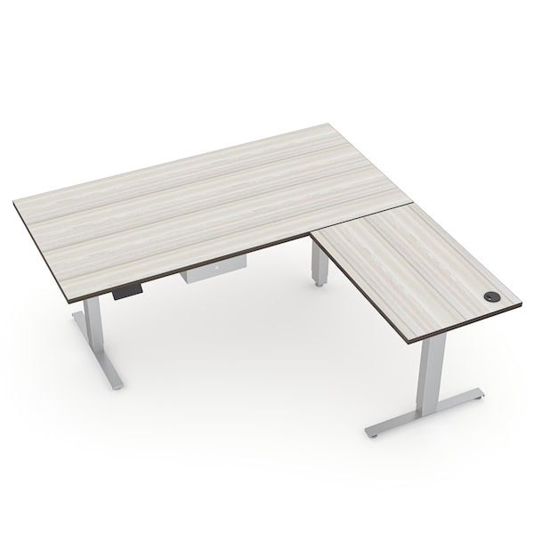 Quantum Sit-Stand Desk Series 6'x6' L-Shaped Adjustable Electric Sit-Stand Desk with lock box in Sea Salt, mfgd w/Board Work Top - CY-QNT_L36-6X6