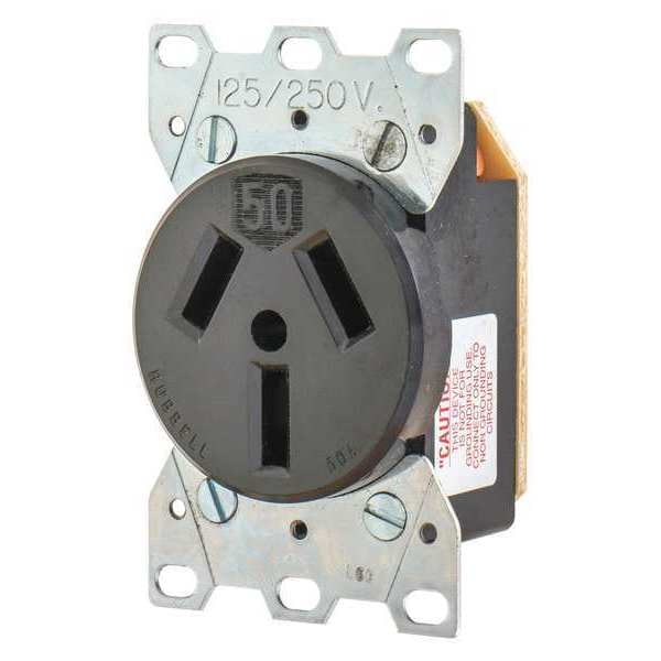 Zoro Select Receptacle, 50 A Amps, 125/250V AC, Flush Mount, Single Outlet, 10-50R, Black - 9306