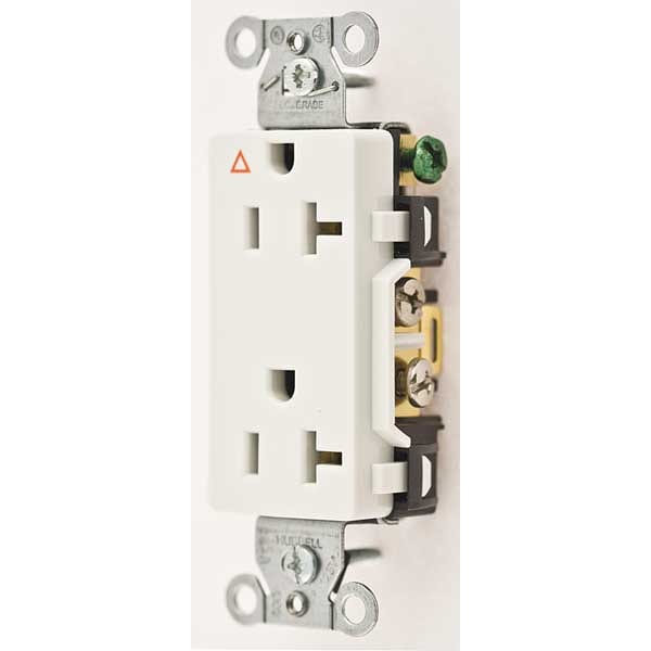 Hubbell Receptacle, 20 A Amps, 125V AC, Flush Mount, Decorator Duplex Outlet, 5-20R, White - IG20DRWHI
