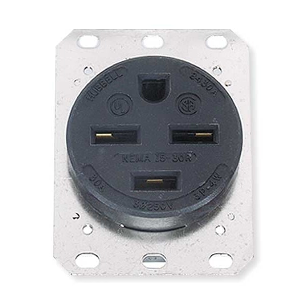 Hubbell Receptacle, 30 A Amps, 250V AC, Flush Mount, Single Outlet, 15-30R, Black - HBL8430A