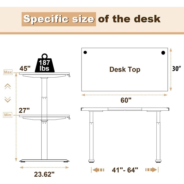 We'Re It Lift It Electric Sit Stand Desk, 46.25 H, 30 W X Laminate wood, metal, Black - VL12BLK6030-459