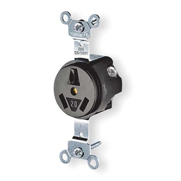 Hubbell Receptacle, 20 A Amps, 250V AC, Flush Mount, Single Outlet, 10-20R, Black - HBL6810