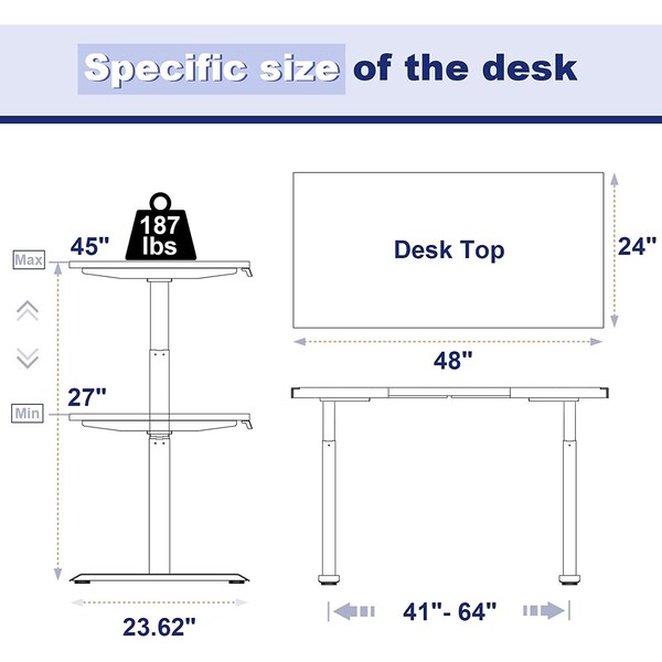 We'Re It Lift It Electric Sit Stand Desk, 46.25 H, 24 W X Laminate wood, metal, White - VL12WH4824-8827