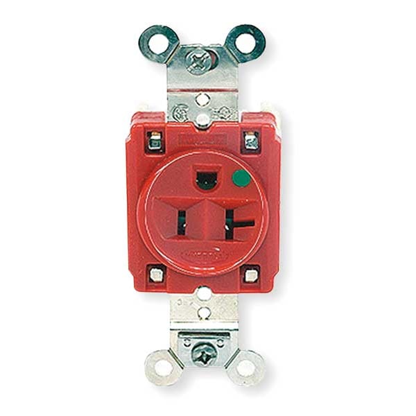 Hubbell Receptacle, 20 A Amps, 125V AC, Flush Mount, Single Outlet, 5-20R, Red - HBL8310R