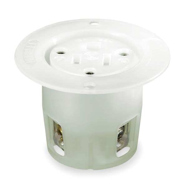 Hubbell Flanged Receptacle, 15 A Amps, 125V AC, Panel Mount, Single Outlet, 5-15R, White - HBL5279C