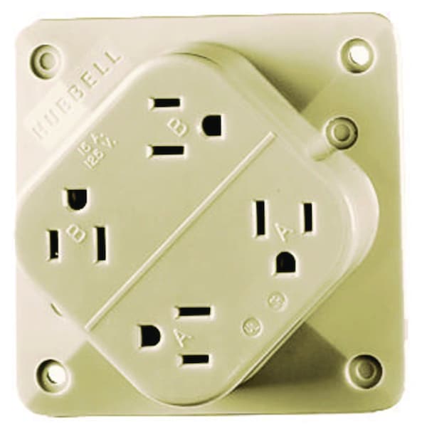 Hubbell Receptacle, 15 A Amps, 125V AC, Surface Mount, Quad Outlet, 5-15R, Ivory - HBL415I