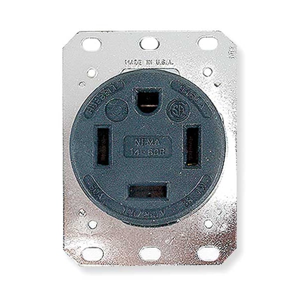 Hubbell Receptacle, 60 A Amps, 250V AC, Flush Mount, Single Outlet, 14-60R, Black - HBL9460A