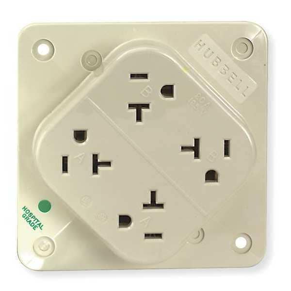 Hubbell Receptacle, 20 A Amps, 125V AC, Surface Mount, Quad Outlet, 5-20R, Ivory - HBL420HI