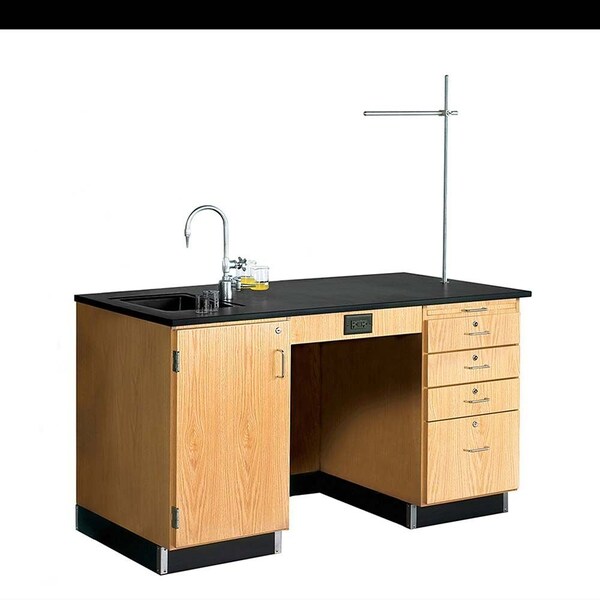 Diversified Spaces Teachers Desk Instructors Desk, Fixtures, 60"x30"x36", 30" D X 36" H, 60" W X Red Oak - 1214K-L