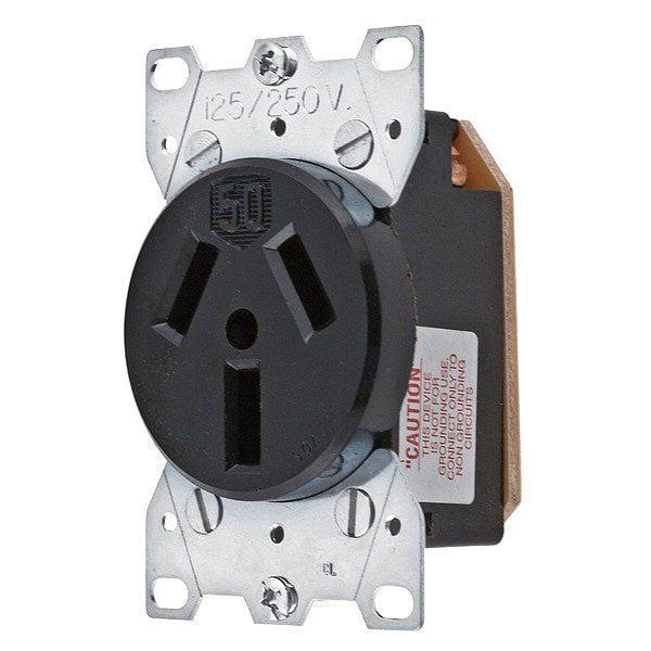 Hubbell Receptacle, 50 A Amps, 125/250V AC, Flush Mount, Single Outlet, 10-50R, Black - HBL7962