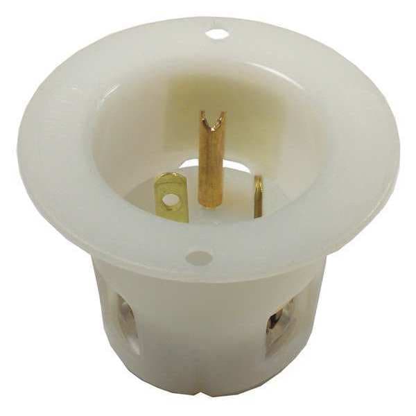 Hubbell Flanged Inlet, 20 A Amps, 125V AC, Panel Mount, Inlet Outlet, 5-20P, White - HBL5378C