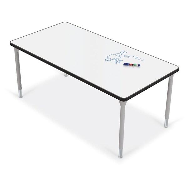 Mooreco Porcelain Desktop, 30x60 Hierarchy Table with Platinum Direct Mount Shapes Legs - 70525