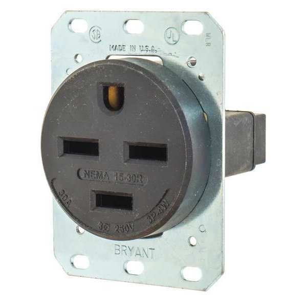 Zoro Select Receptacle, 30 A Amps, 250V AC, Flush Mount, Single Outlet, 15-30R, Black - 8430FR