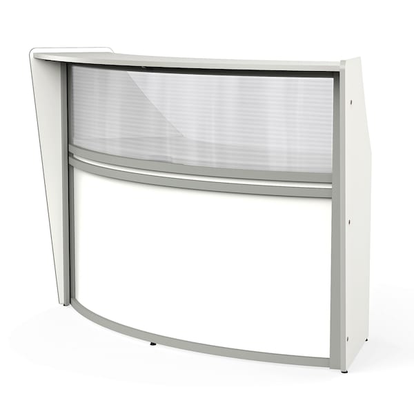 Linea Italia Curved Reception Desk with Counter, Clear Panel, 72 inW x 32 inD, White - ZUS310
