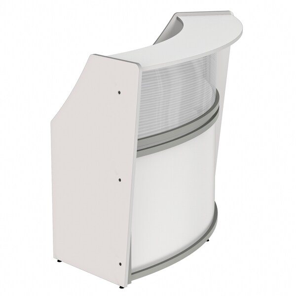 Linea Italia Curved Reception Desk with Counter, Clear Panel, 72 inW x 32 inD, White - ZUS310