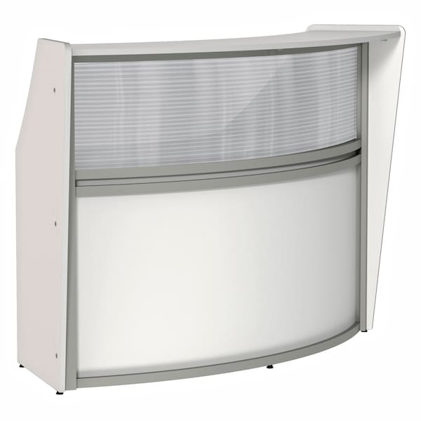 Linea Italia Curved Reception Desk with Counter, Clear Panel, 72 inW x 32 inD, White - ZUS310