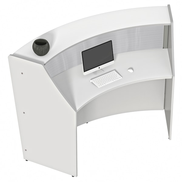 Linea Italia Curved Reception Desk with Counter, Clear Panel, 72 inW x 32 inD, White - ZUS310