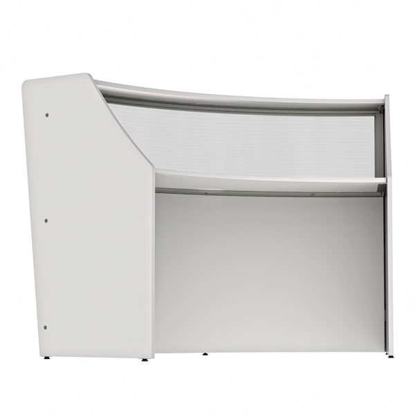 Linea Italia Curved Reception Desk with Counter, Clear Panel, 72 inW x 32 inD, White - ZUS310