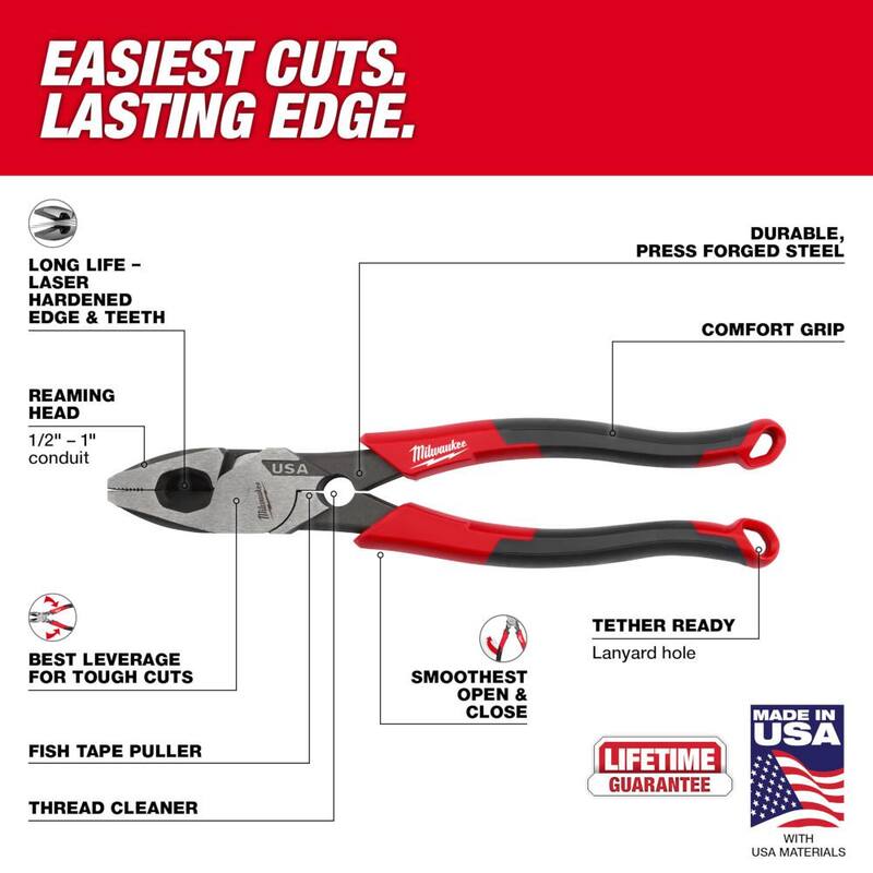 Milwaukee Linesman Plier Comfort Grip/Thread Cleaner & 8 in. Long Nose Plier Comfort Grip & 7 in. Diagonal Plier Comfort Grip - MT550T-MT557-MT555