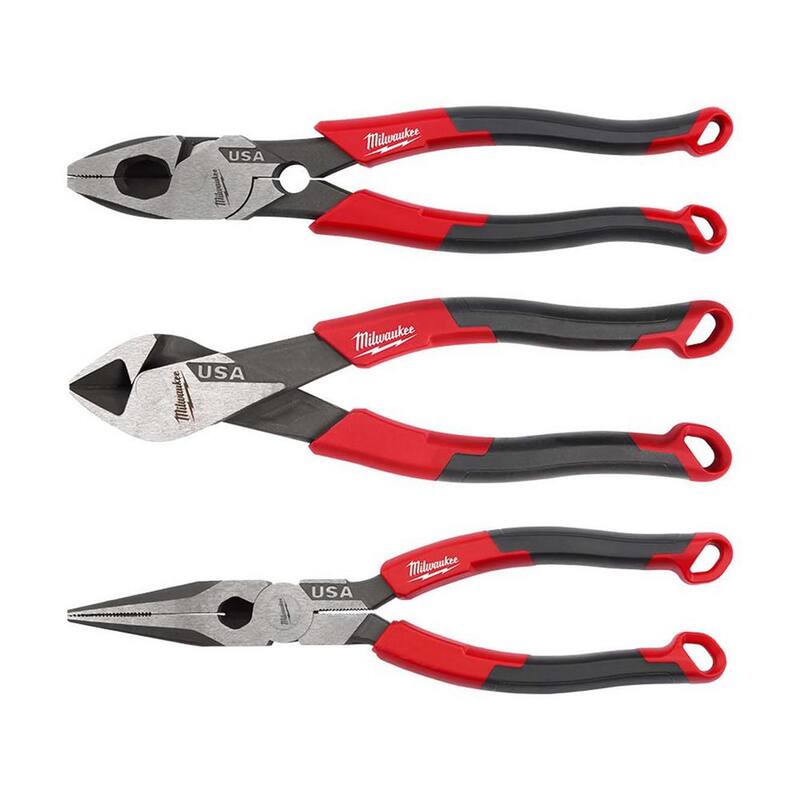 Milwaukee Linesman Plier Comfort Grip/Thread Cleaner & 8 in. Long Nose Plier Comfort Grip & 7 in. Diagonal Plier Comfort Grip - MT550T-MT557-MT555