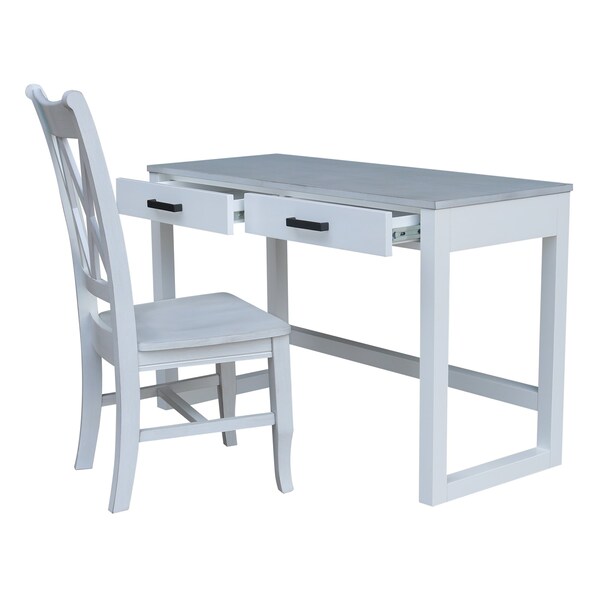 International Concepts Carson Solid Wood Desk with 2 Drawers and Chair - Chalk/White - K128-71-C220