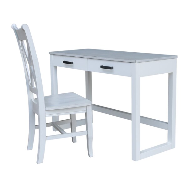 International Concepts Carson Solid Wood Desk with 2 Drawers and Chair - Chalk/White - K128-71-C220