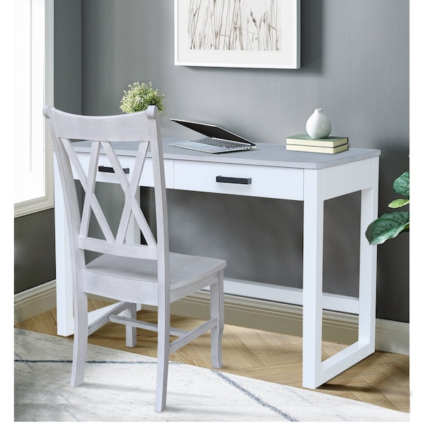 International Concepts Carson Solid Wood Desk with 2 Drawers and Chair - Chalk/White - K128-71-C220