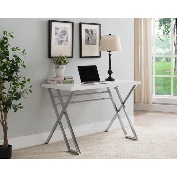 Deluxdesigns Writing Desk - White & Chrome, 29 x 43 x 24 in. - DE2589316