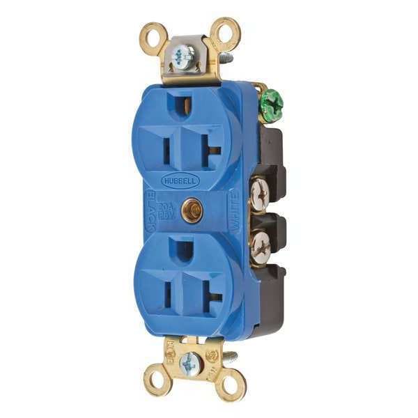 Hubbell Receptacle, 20 A Amps, 125V AC, Flush Mount, Standard Duplex Outlet, 5-20R, Blue - HBL5352BL