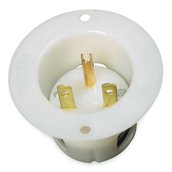 Hubbell Flanged Inlet, 15 A Amps, 250V AC, Panel Mount, Inlet Outlet, 6-15R, White - HBL5678C